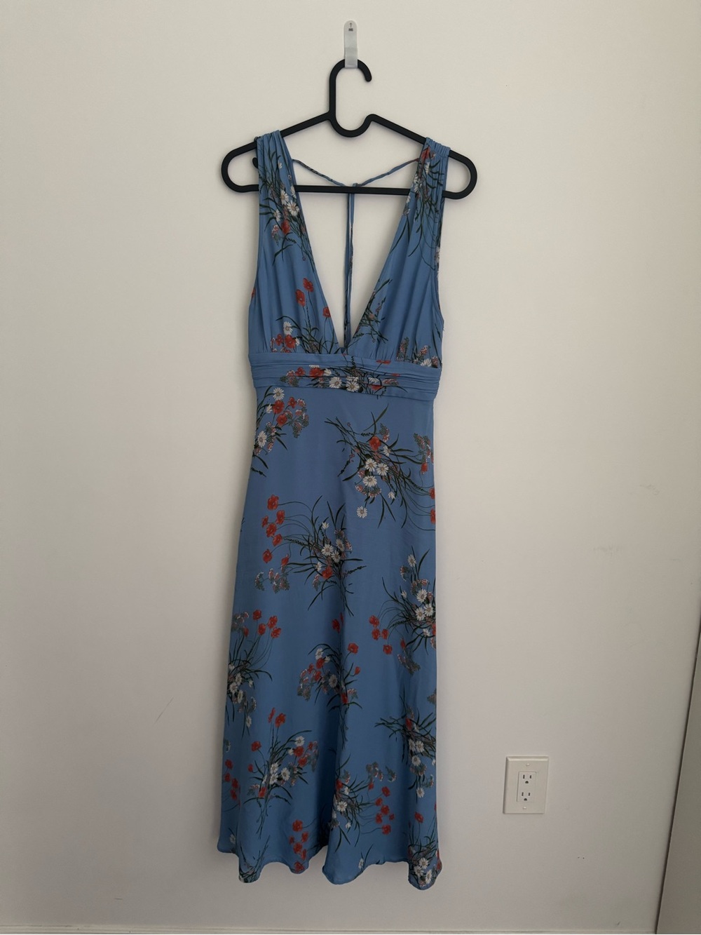 Reformation Arles Blue Floral V-Neck Women's Dress